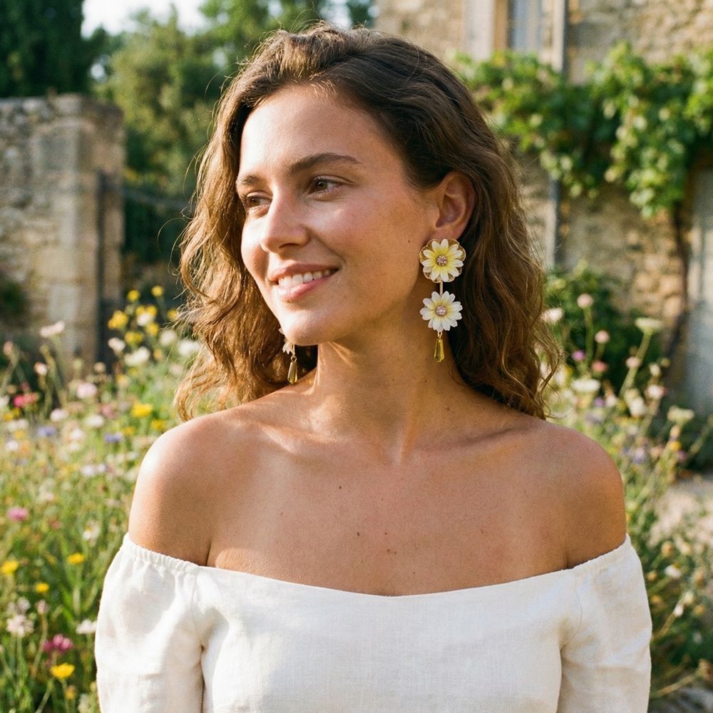 Glass Floral Pendant Earrings Sweet Crystal Drop Earrings Super Fairy Fabric Flower Earrings Gift