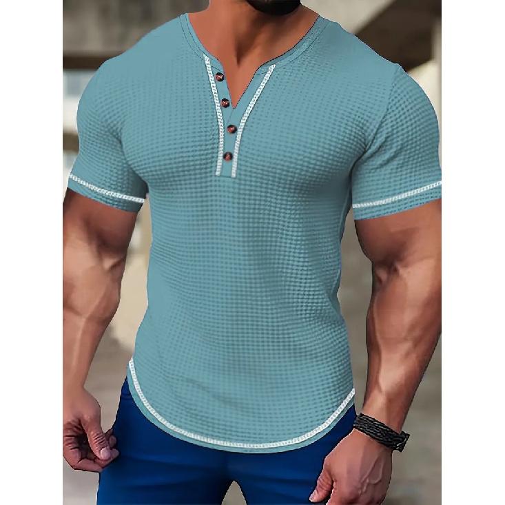 Muskel Sommer Neu Herren Lässig Sport Kurzarm Slim Bubble Garn Muskeltextur Trend Mode Herren