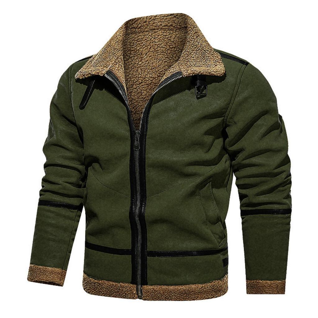 Winter Thickened Faux Suede Zip Jacket, British Style Fleece Lined Warm Coat for Outerwear