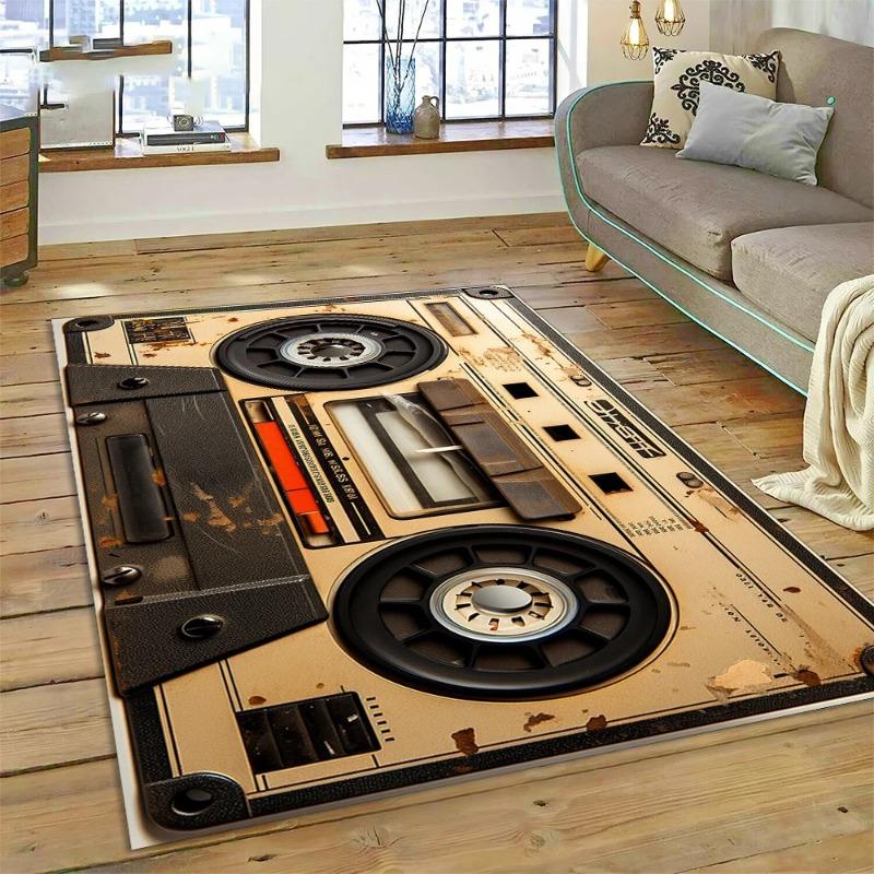 3D Music Cassette Tape Retro Recorder CD Instrument Carpet Rug for Bedroom Living Room Home Sofa Decoration Kid Decor Floor Mat