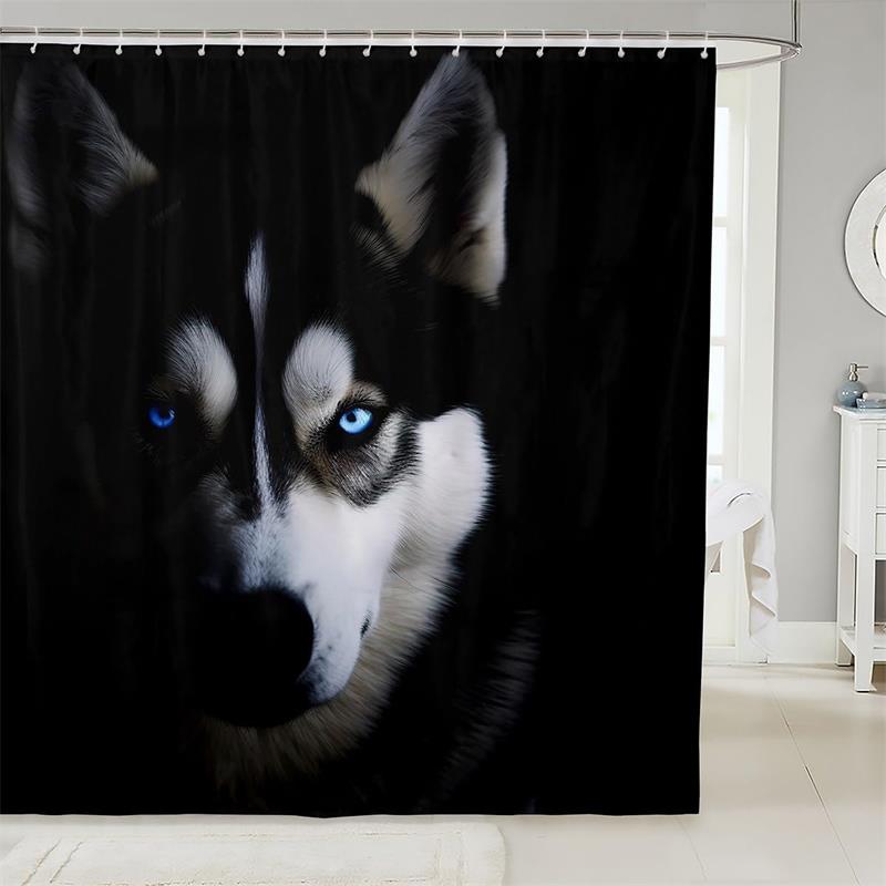 Forest Wolf Shower Curtains Full Moon Mountain Winter Cedar Grey Blue Bathroom Decor Polyester Fabric Bath Curtain With Hooks