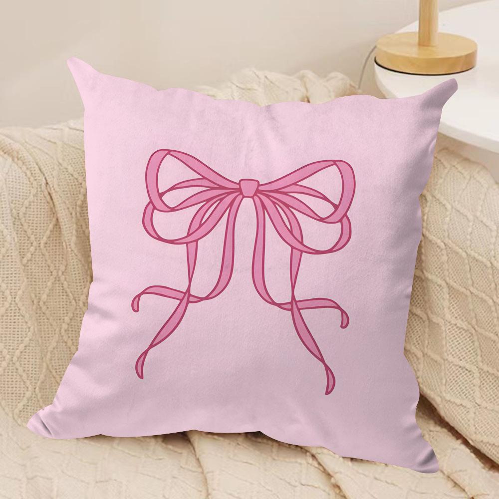 Pink Bow Cushion Cover Soft Plush Fabric DoubleSided Printed Sofa Cushion Cover for All Seasons Home Decor Gift