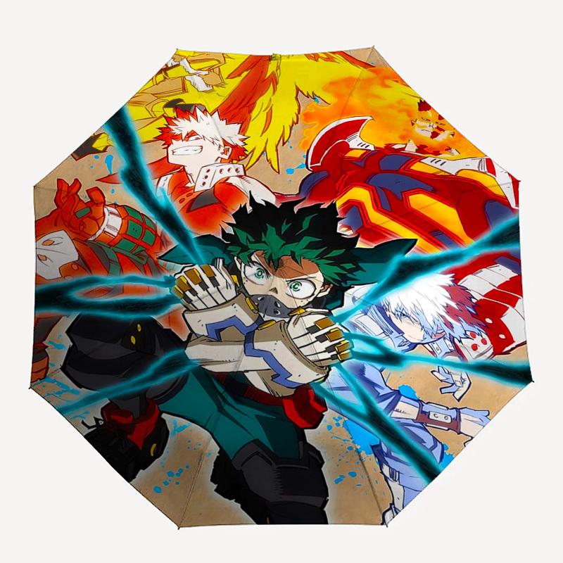 1pc My Hero Academia Automatic Folding Umbrella, Portable 3-Fold Design with 8-Bone Iron Frame, Outdoor for Fans, Travelers, Everyday Use, Gift for An