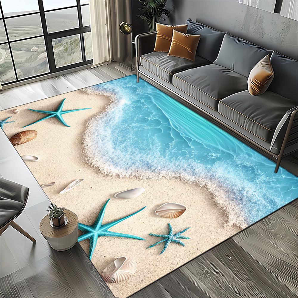 New Starfish Beach Shell Sea Star Sand Carpet Rug for Living Room Bedroom Home Sofa Decoration,Kids Play Non-slip Floor Mat