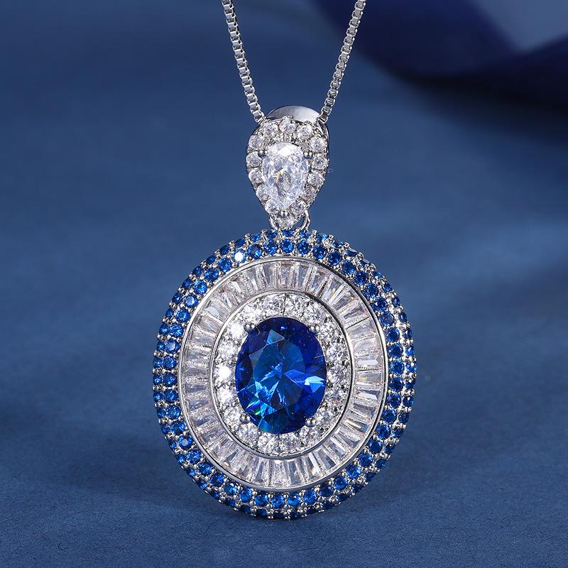 Jewelry Copper Gold-Plated Simulation Color Treasure Royal Sapphire Shine Diamond-Encrusted Ladies Pendant Set 8 * 10