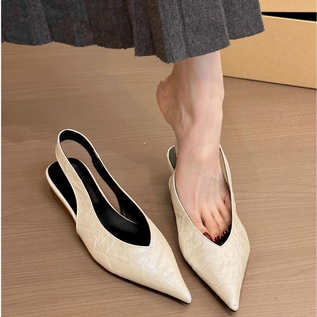 High intelligence leopard print! Temperament pointed leopard print gray bag head empty sandals women's 2025 spring and summer new flat single shoes