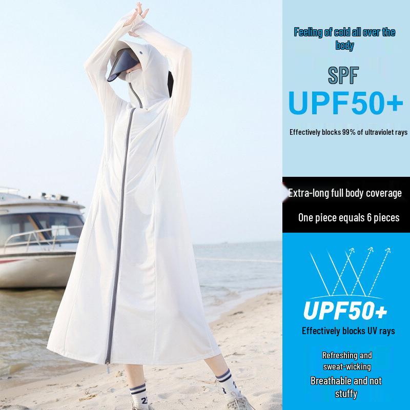 Women's Extra Long Breathable Ice Silk UV Protection Sunscreen Jacket - Casual Outdoor Style