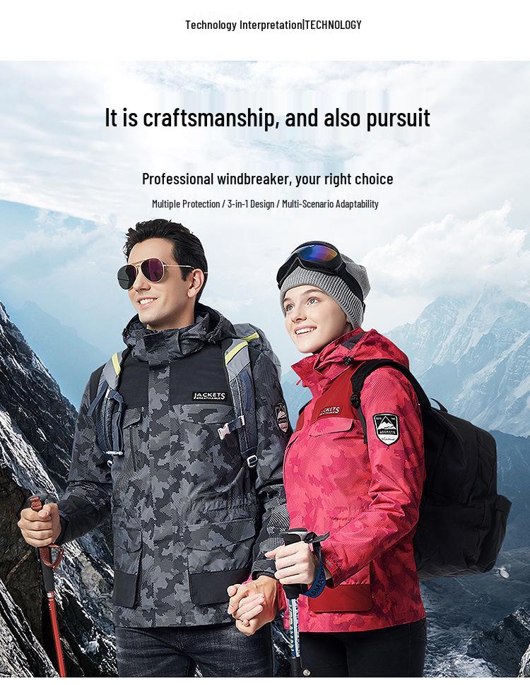 Unisex Winter Windproof Jacket with Fleece Liner - Detachable 3-in-1 Set