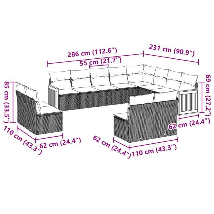 VidaXL Garden Lounge Set with Cushions 12 Pcs, Patio Sofas, Patio Furniture Set, Outdoor Furniture, Beige 3228152