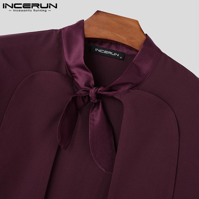 INCERUN Men Open Front V Neck Satin Shirts Solid Casual Party Tops Shirts