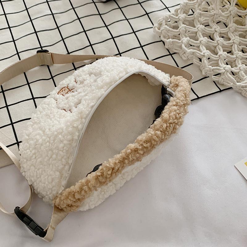 Plush Cartoon Shoulder Bag For Women With Embroidery And Phone Pocket