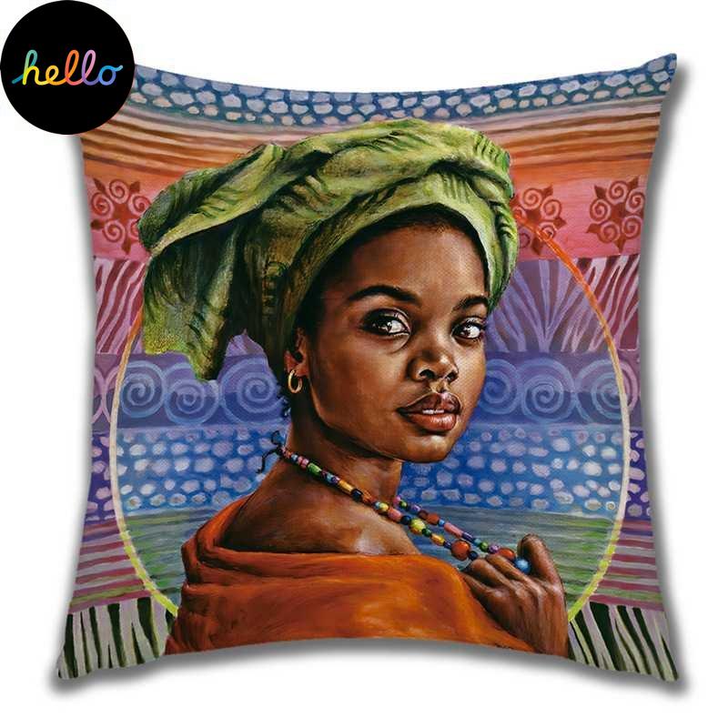 Abstract Painting Africa Cus on Cover African Woman Home Decor Pillow Case Gallery Exotic Ethnic Stye Linen Cus on Cover