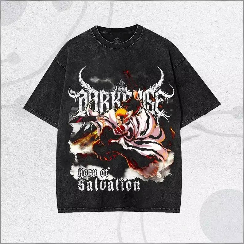 Hot Sale Classic Hot-blooded BLEACH Graphic Print T-Shirt Men Women Vintage Washed Cotton Streetwear Y2K Oversize Summer New Tee S