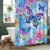 1 pc Colorful Flowers and Butterflies Print Shower Curtains With Hooks Bathroom Curtain Home Decoration Curtain Machine Washable