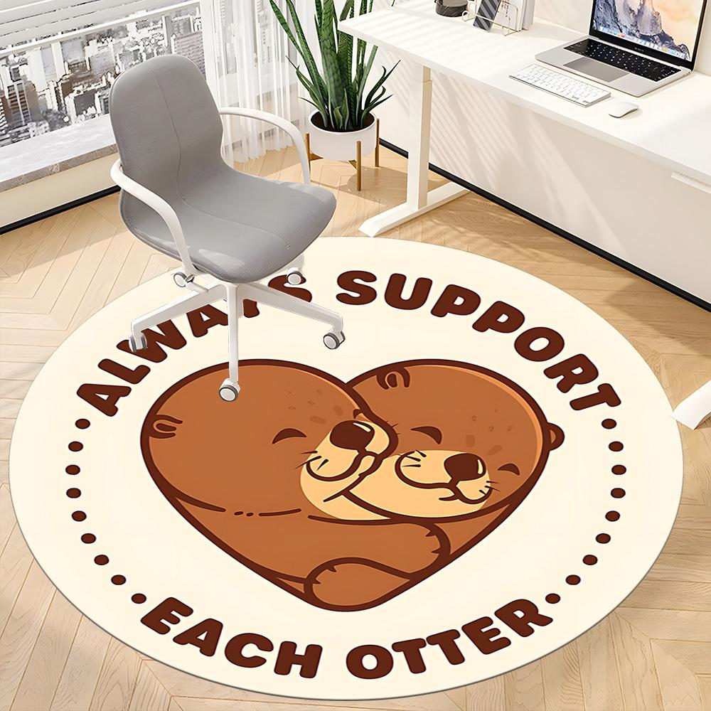 1pc Otters Office Round Area Rug, Indoor Mat Suitable For Office, Under Office Chairs Bedroom Living Room Home Decor, Room Deco