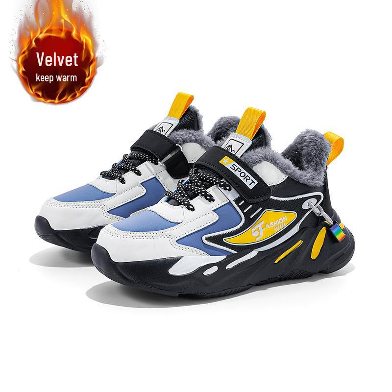 Wasserdichte Baumwoll-Sportschuhe für Jungen mit Plüschfutter - Warme Leder-Sneaker für Herbst/Winter