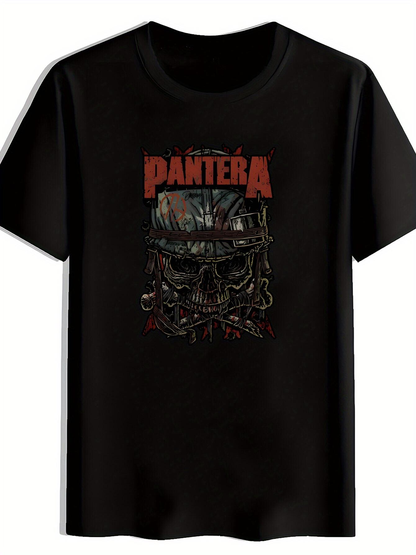 

Vintage Rock Band Graphic T-shirt - Black Short Sleeve Crewneck Tee with Distressed Skull & PANtera Design S