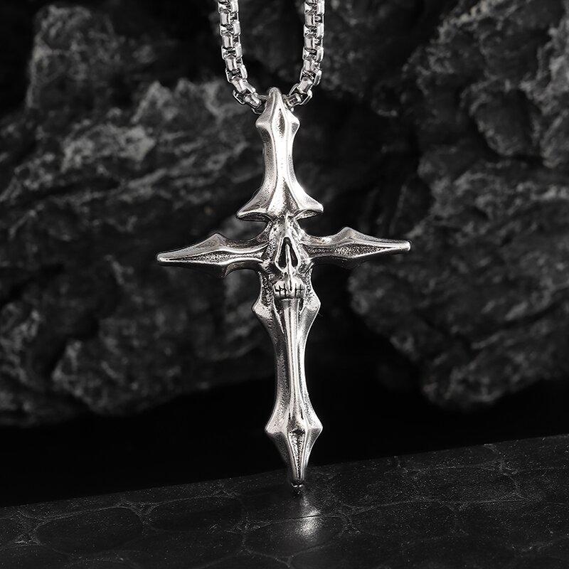 Mode Vintage Ange Saint Six Ailes Croix Pendentif Collier Personnalisé Hommes Punk Tendance Amulette Bijoux Cadeau black