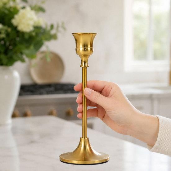 DYS Vintage Candle Holder, Metal Pillar Holder for Standard Pillars or Tealights, Romantic Tall Candlestick Dining Room Wedding Party Table