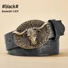 Men's Bull Head Western Leather Belt with Large Buckle
