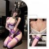Sexy lingerie - purple lace half-support push-up push-up bra set - feminine steel support gathers to create a larger appearance