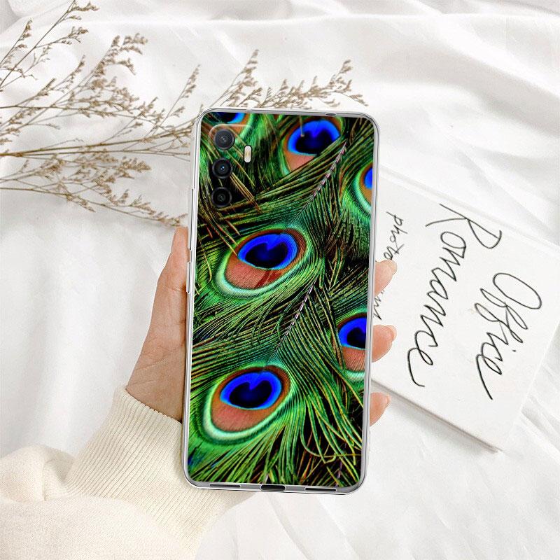 IK53 Peacock feather Transparent Phone Case for Samsung Galaxy A04 A04S A14 A23 A34 A54 M23 M33 M52 M53