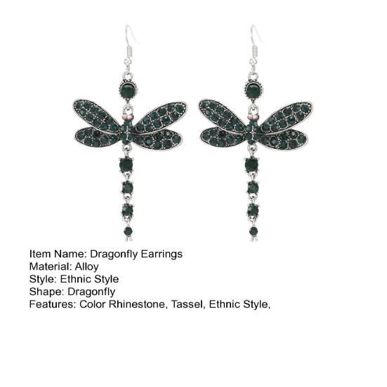 1 Pair Dragonfly Hook Earrings Color Rhinestone Tassel Ethnic Style Vintage Elegant Hypoallergenic Women Girls Dangling Earrings Fashion Jewelry