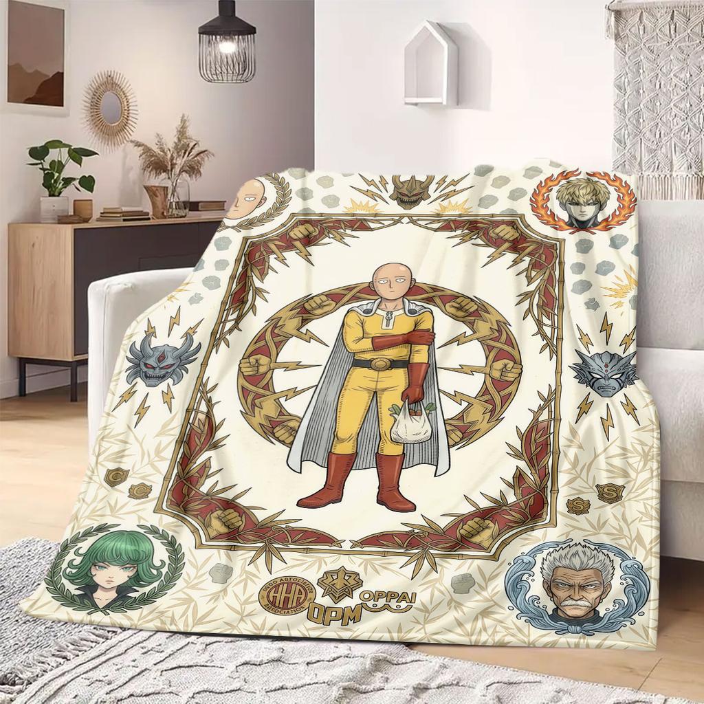 One Punch Man Modern 2D Print Flannel Blanket, Anime Design for Bedroom, Cozy Travel Picnic Throw Blanket_LIAN