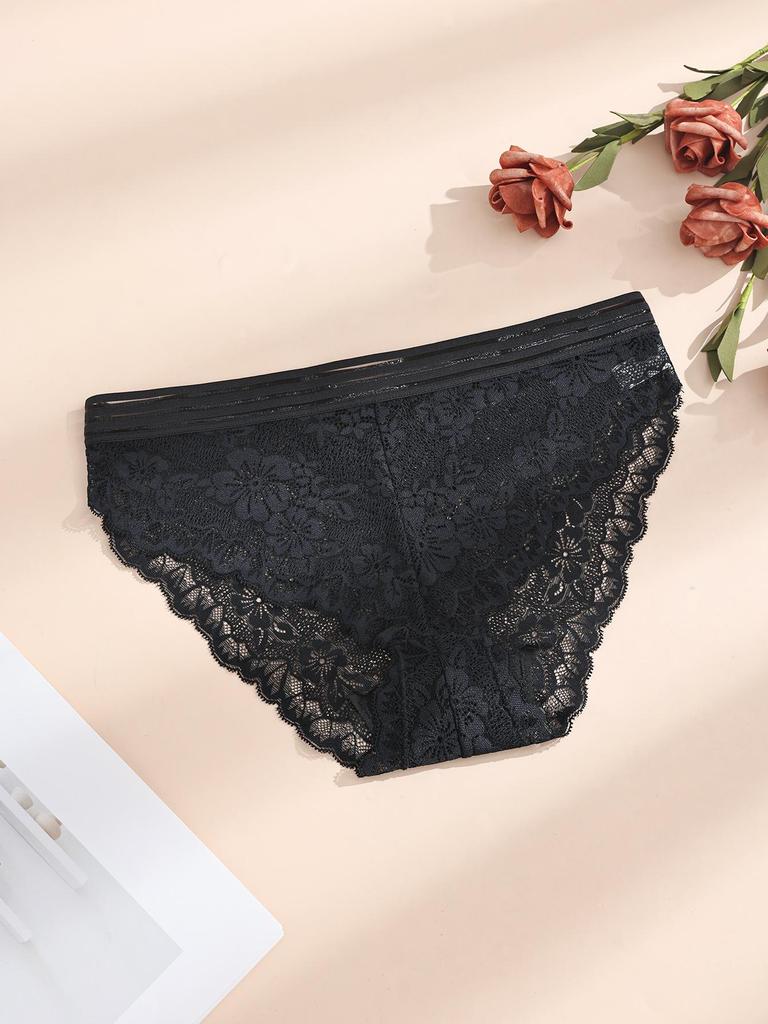 4Pcs/Set Sexy Lace Women's Panties Perspective Underwear Low Waist Panty Solid Underpants Floral Intimates Female Lingerie M-XL