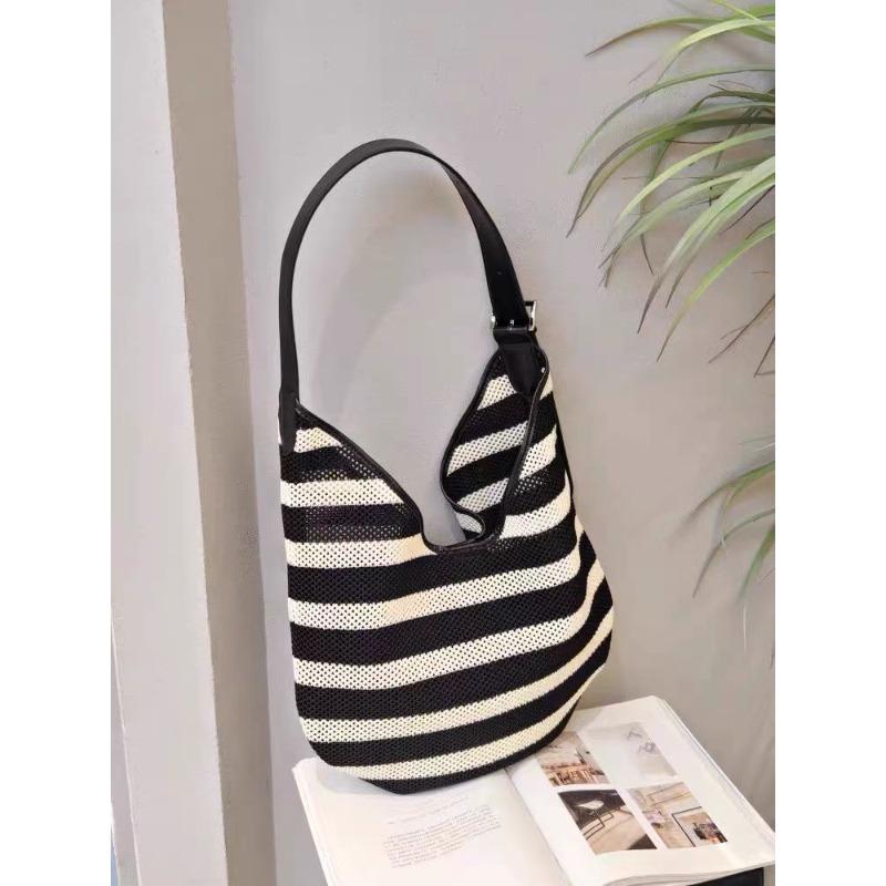 

Lazy slack bag summer Korean shoulder armpit bag niche contrasting color black and white striped messenger tote bag
