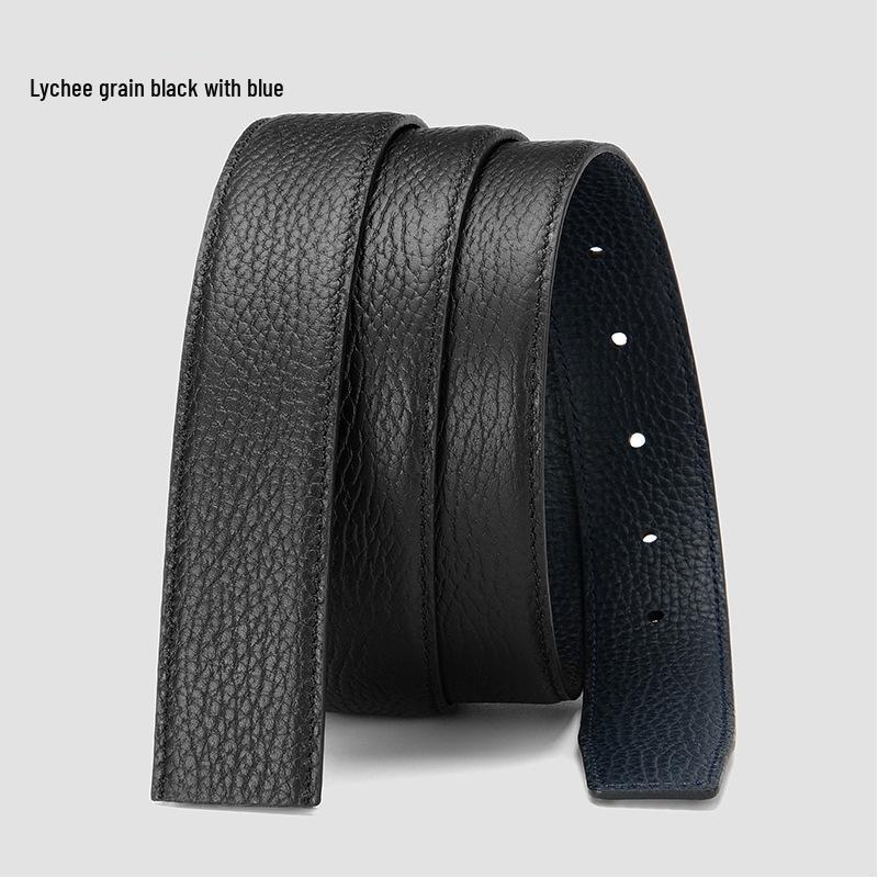 Men's Lychee Pattern Cowhide Belt: Buckle-Free, Durable, Horseshoe Buckle Compatible.