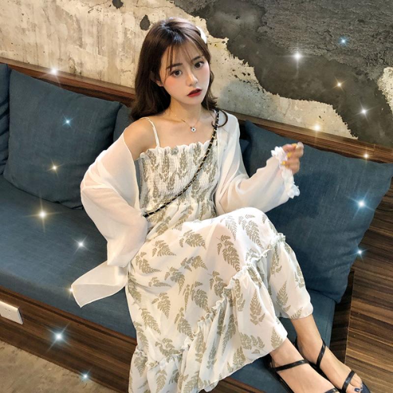 Non-collision White High-end Coat Suspender Skirt Two-piece Set Women's Summer Non-collision Sunscreen Clothing Dress Set
