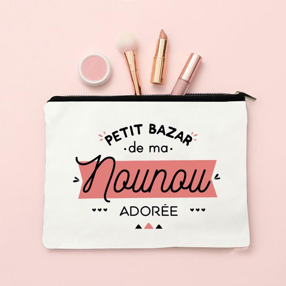 Merci Nounou Print Cosmetic Bag Women Neceser Makeup Bags Canvas Zipper Pouch Travel Toiletries Organizer Thanks Gift for Nounou