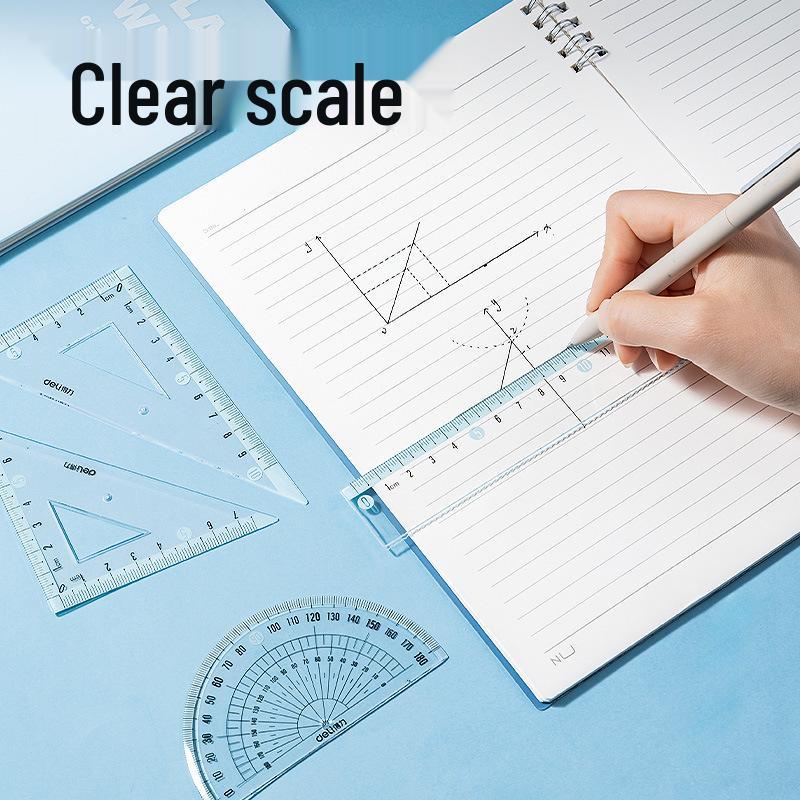 Deli 79511 Transparent Ruler & Protractor Set - 4-Piece Student Drafting Tools