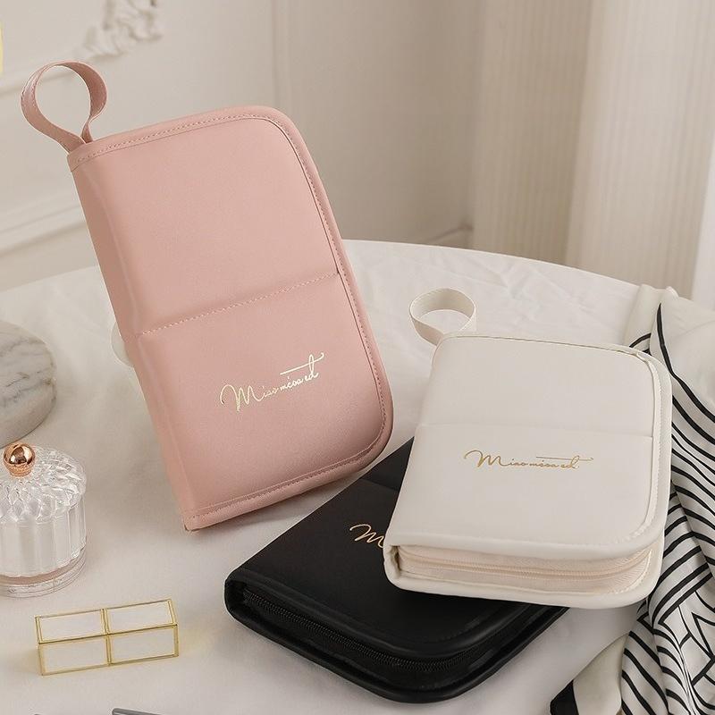 Upright PU Makeup Brush Storage Bag Foldable And Portable Travel Makeup Brush Bag Large Capacity Embroidery Tool Pen Eyebrow Pencil Tool Kit