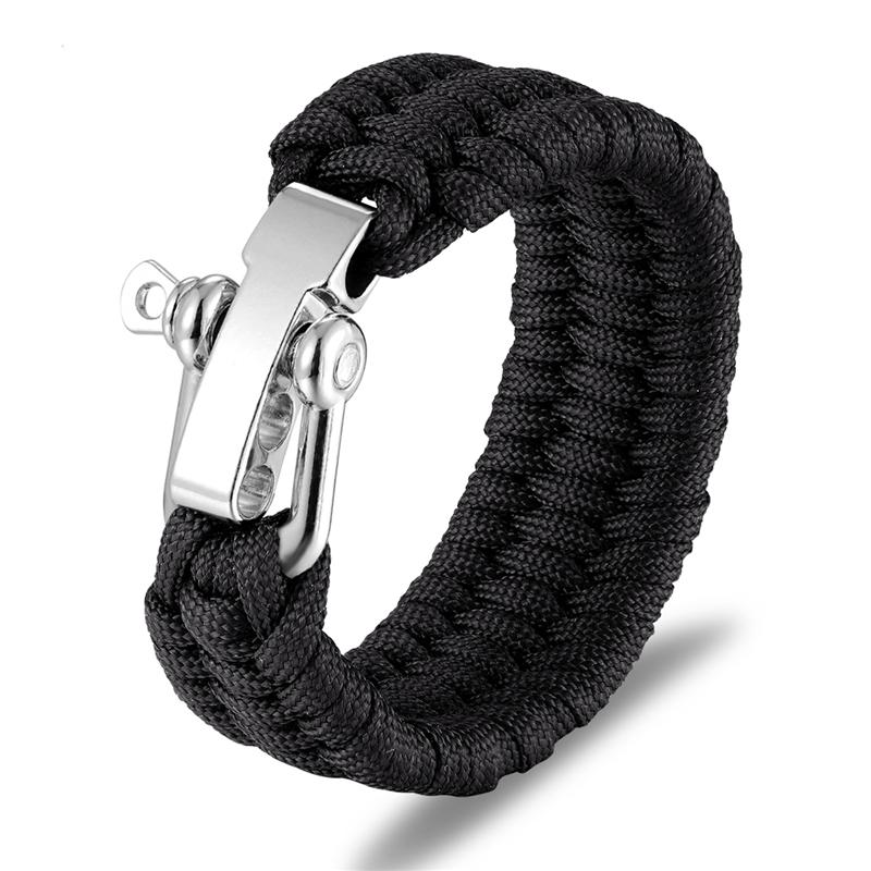 Bracelet de survie en acier inoxydable pour homme, accessoire de camping, en paracorde, corde de parachute, bijou tressé fait main