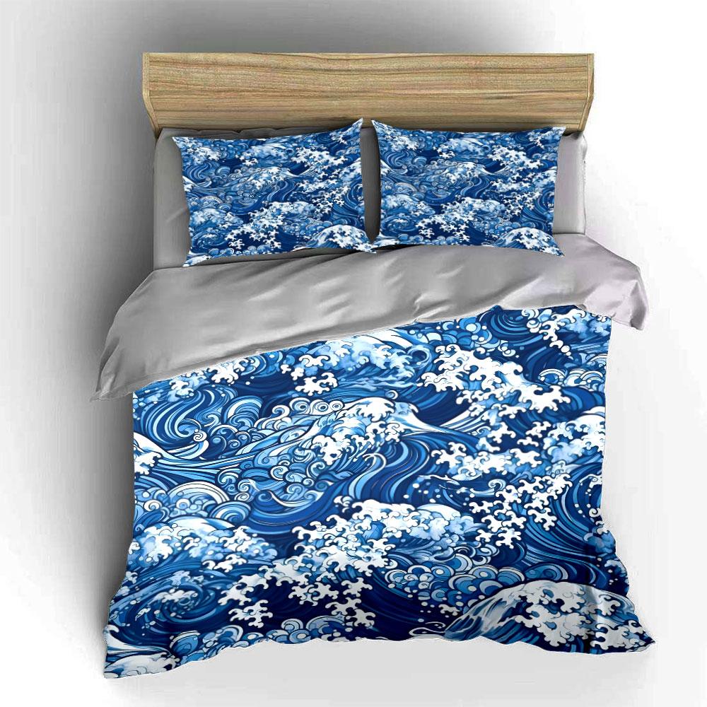 "Ocean Wave Pattern Bedding Set" Multiple Sizes Kid's and Adults' Bedroom Exquisite 3PC Bedding Set Gift