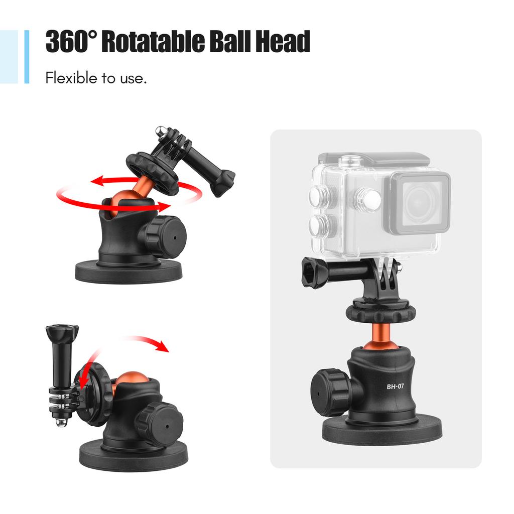 UURIG BH 07 Mini Ball Head Camera Tripod Mount 1 4 Inch Screw with Magnetic Base Sports Camera Mount Adapter