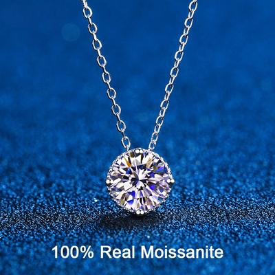 D Color 1CT Moissanite Halo Pendant Necklace Platinum Plated Sterling Silver Lab Diamond Moissanite Necklace For Women Gift Fine Jewelry