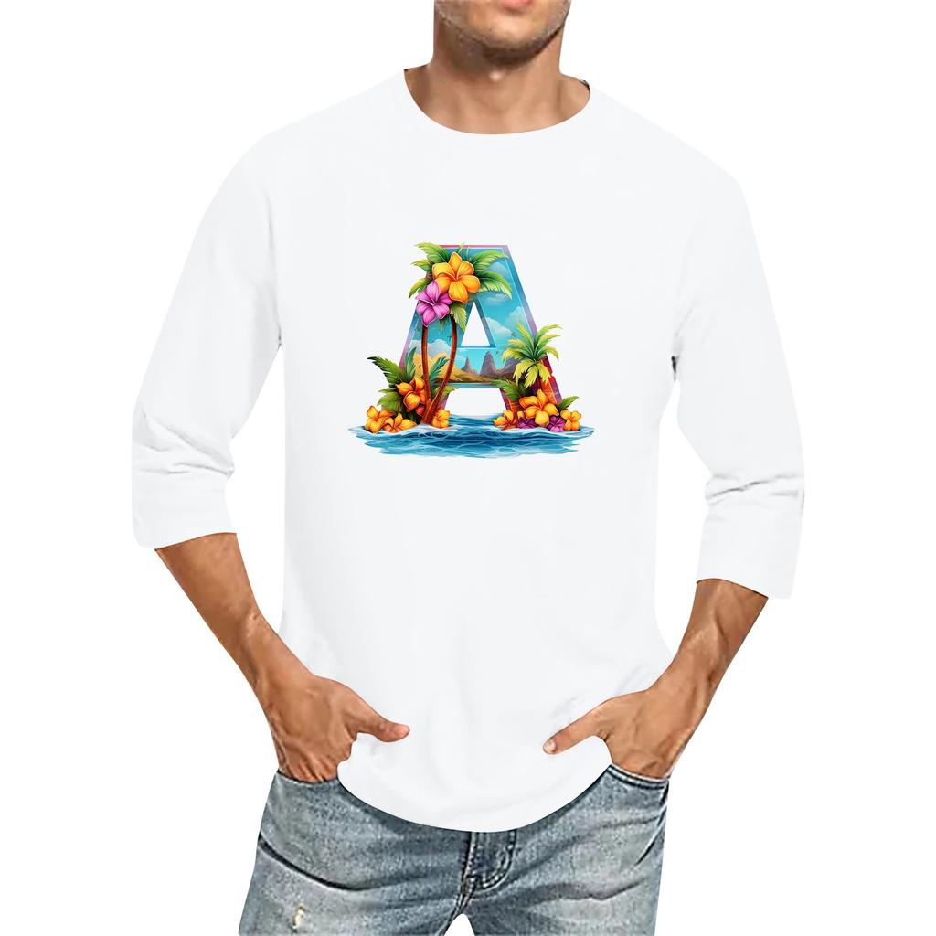 Camiseta de manga tres cuartos con cuello redondo y color liso para hombre