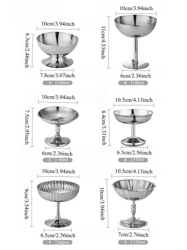 1pc Dessert Plate, Vegetable Bowl, Stainless Steel Ice Cream Cup, Tall Cup, Afternoon Tea Pudding Dessert Cup Cute Plates