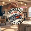 D Flat pc Rockabilly Hot Rod Metal Tin Sign  Vintage Flame Design Round Aluminum Wall Art Rustic Retro Decor for Home