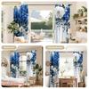 2PCS Digital Printed Curtains, Blue White Peony Design, Floral Flower Style for Living Room Bedroom Kitchen Home Decor