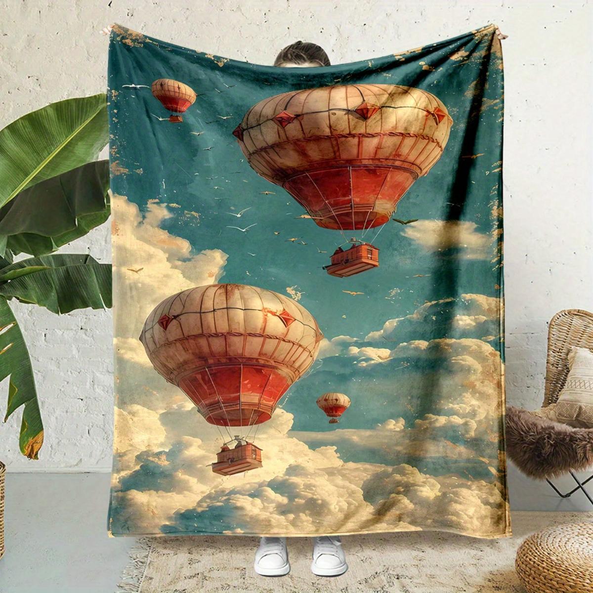 

A hot air balloon print flannel blanket perfect for sofas beds offices travel camping as a Christmas gift or for friends 75x100cm