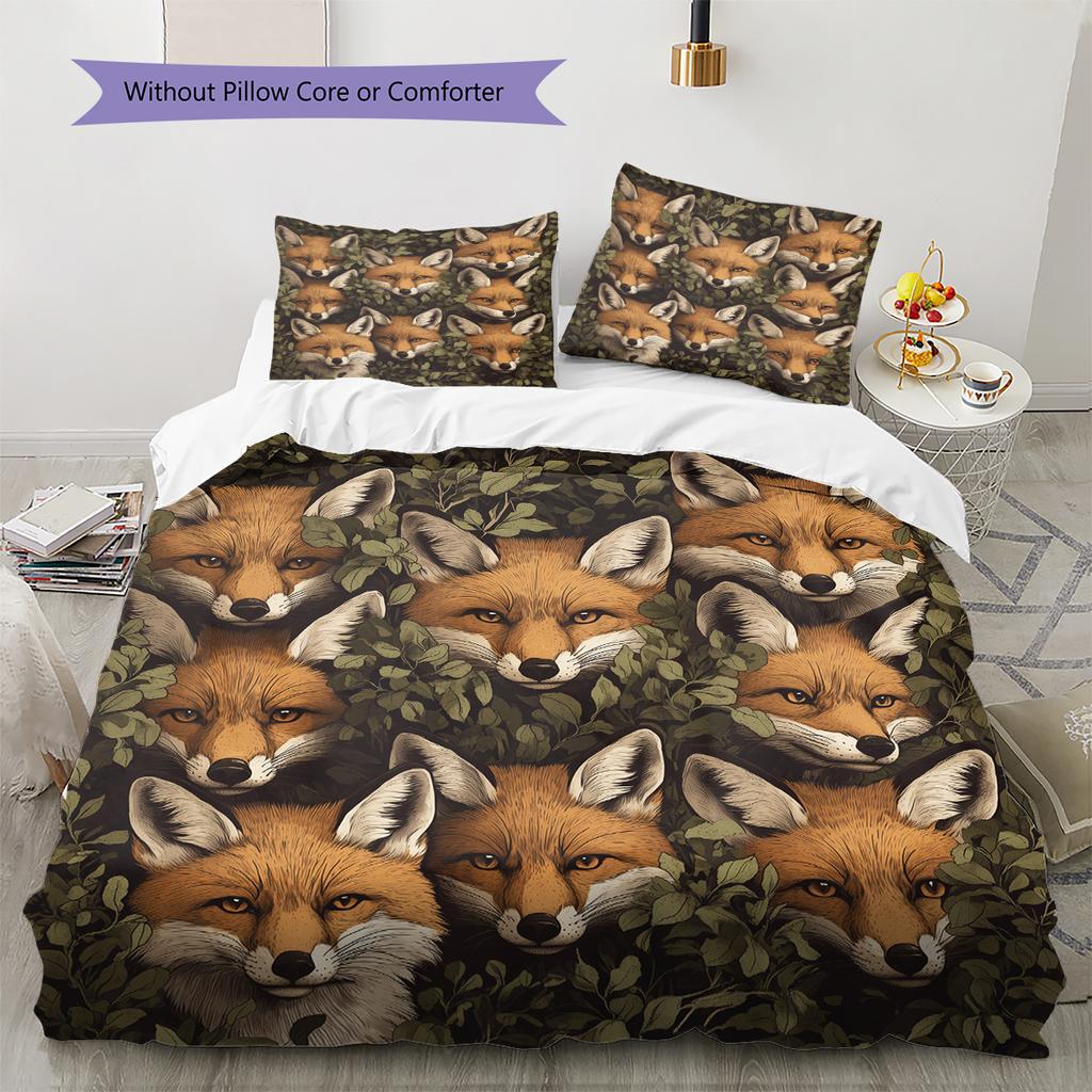 Fuchs-Muster Bettwäsche Heimdekoration Geburtstagsgeschenk (1 Bettbezug + 2 Kissenbezüge, ohne Füllung)