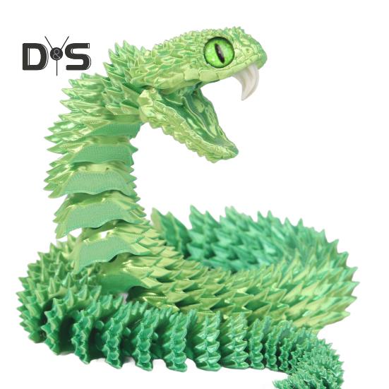 3D Printed Articulated Snake Flexible Snake Ornament with Teeth Desk Pet Stress-Relief Toy for Home Office Decor