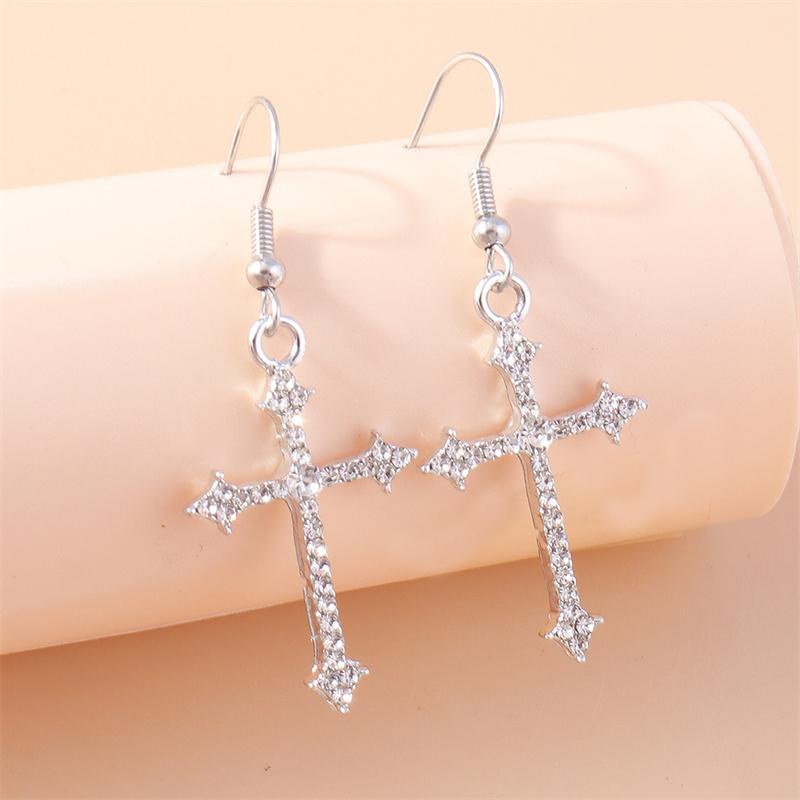 

Fashion Crystal Cross Earrings Women s Gothic Alloy Cross Dangle Earrings Girls Party Festival Jewelry Accessories as picture shows-15