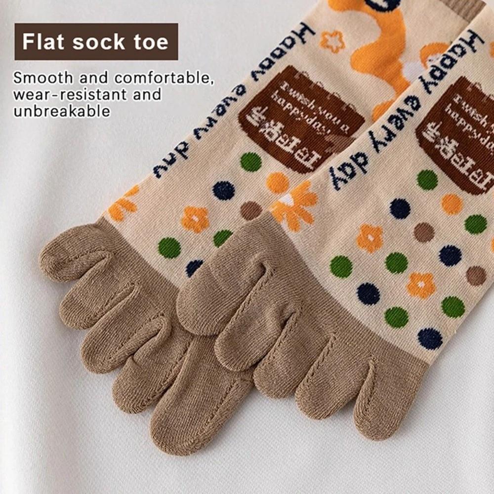 Cotton Five Fingers Women Socks Cartoon Medium Tube Socks Kawaii Split Toe Socks  For Yoga Sports