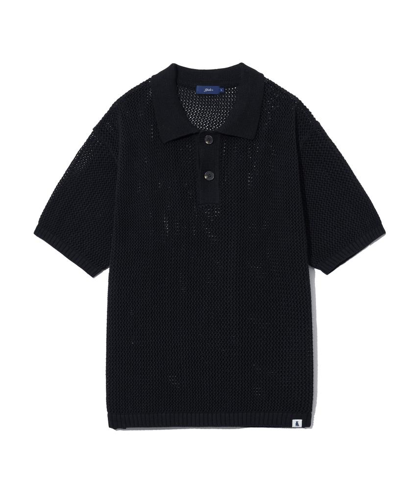 YALE Mesh Short Sleeve Polo Knit Black
