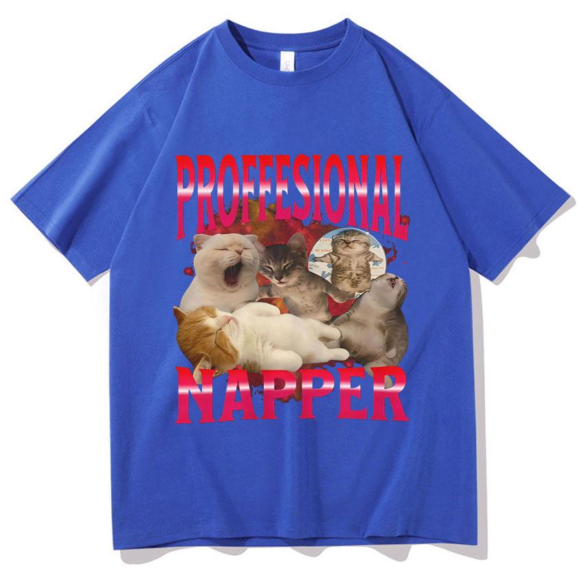 Professional Napper Fun Cat Lover T-shirt Fashion Oversized Clothing Harajuku 2026 Summer Printed T-shirt for Men and Women